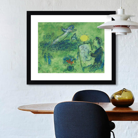 INVIN ART Framed Canvas Giclee Print Art Sun by Marc Chagall Wall Art Living Room Home Office Decorations