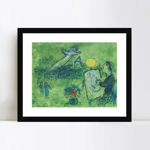 INVIN ART Framed Canvas Giclee Print Art Sun by Marc Chagall Wall Art Living Room Home Office Decorations