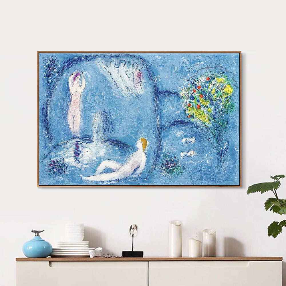 INVIN ART Framed Canvas Giclee Print Art Bath by Marc Chagall Wall Art Living Room Home Office Decorations