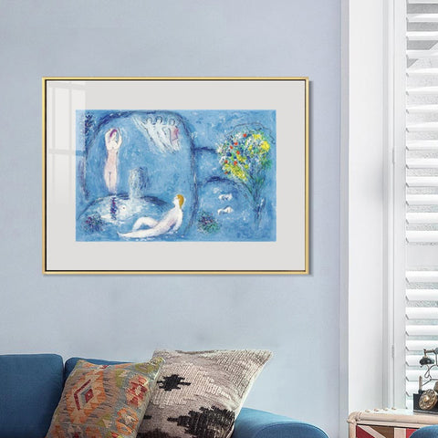 INVIN ART Mental Framed Canvas Giclee Print Art Bath by Marc Chagall Wall Art Living Room Home Office Decorations