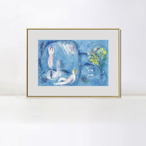 INVIN ART Mental Framed Canvas Giclee Print Art Bath by Marc Chagall Wall Art Living Room Home Office Decorations