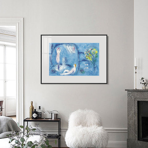 INVIN ART Mental Framed Canvas Giclee Print Art Bath by Marc Chagall Wall Art Living Room Home Office Decorations