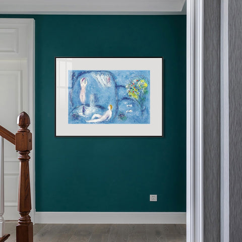 INVIN ART Mental Framed Canvas Giclee Print Art Bath by Marc Chagall Wall Art Living Room Home Office Decorations