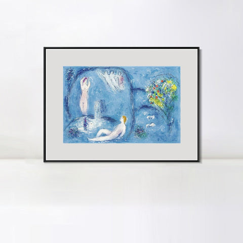 INVIN ART Mental Framed Canvas Giclee Print Art Bath by Marc Chagall Wall Art Living Room Home Office Decorations