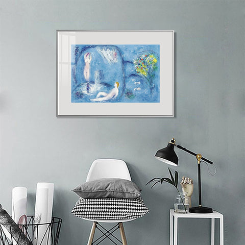 INVIN ART Mental Framed Canvas Giclee Print Art Bath by Marc Chagall Wall Art Living Room Home Office Decorations