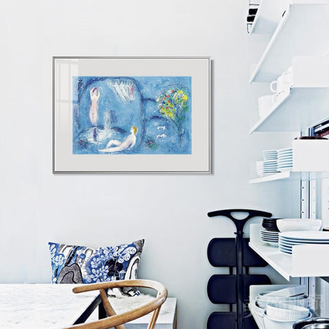 INVIN ART Mental Framed Canvas Giclee Print Art Bath by Marc Chagall Wall Art Living Room Home Office Decorations