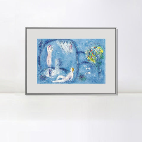 INVIN ART Mental Framed Canvas Giclee Print Art Bath by Marc Chagall Wall Art Living Room Home Office Decorations