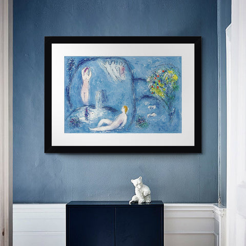INVIN ART Framed Canvas Giclee Print Art Bath by Marc Chagall Wall Art Living Room Home Office Decorations