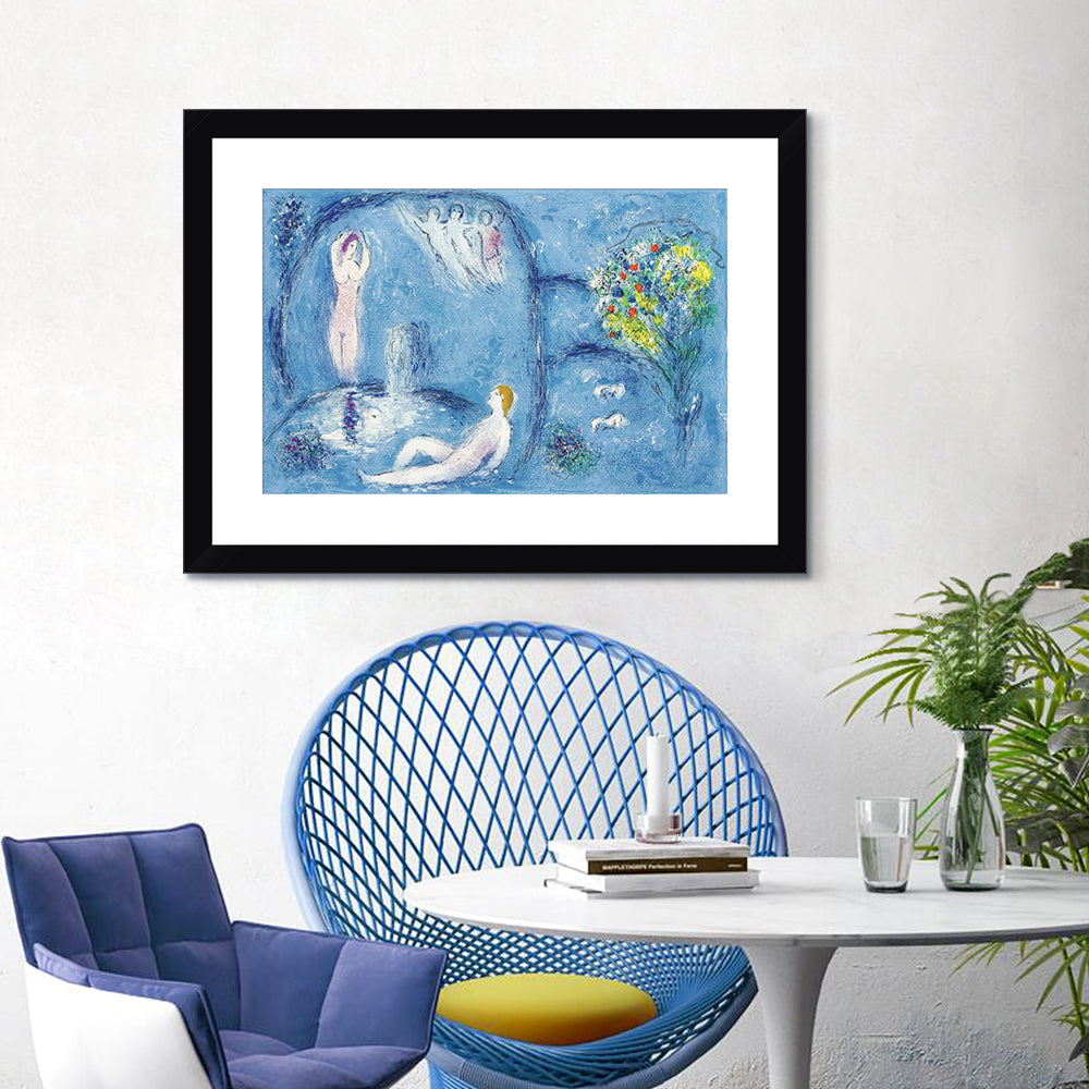 INVIN ART Framed Canvas Giclee Print Art Bath by Marc Chagall Wall Art Living Room Home Office Decorations