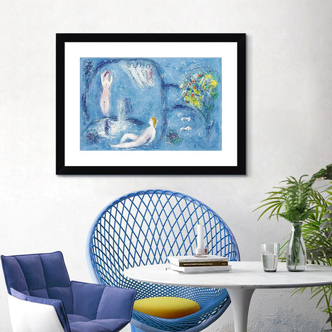 INVIN ART Framed Canvas Giclee Print Art Bath by Marc Chagall Wall Art Living Room Home Office Decorations