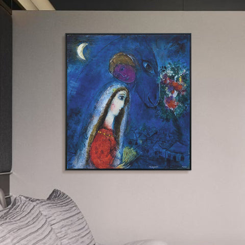 INVIN ART Framed Canvas Giclee Print Art Bride by Marc Chagall Wall Art Living Room Home Office Decorations