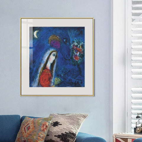 INVIN ART Mental Framed Canvas Giclee Print Art Bride by Marc Chagall Wall Art Living Room Home Office Decorations