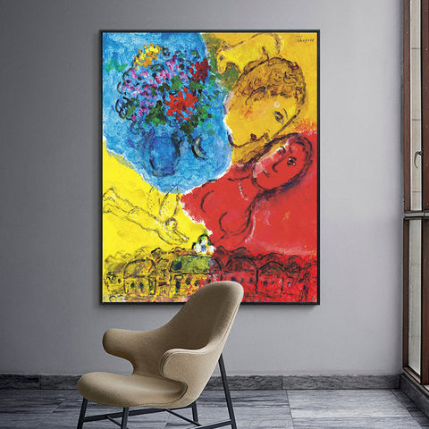 INVIN ART Framed Canvas Giclee Print Art Chasing by Marc Chagall Wall Art Living Room Home Office Decorations