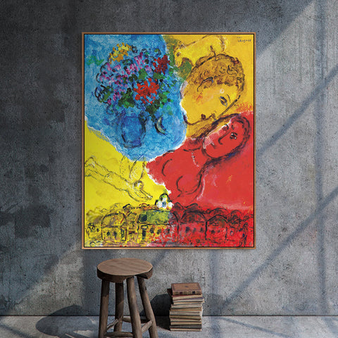 INVIN ART Framed Canvas Giclee Print Art Chasing by Marc Chagall Wall Art Living Room Home Office Decorations