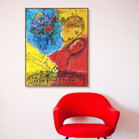 INVIN ART Framed Canvas Giclee Print Art Chasing by Marc Chagall Wall Art Living Room Home Office Decorations
