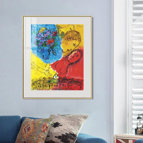 INVIN ART Mental Framed Canvas Giclee Print Art Chasing by Marc Chagall Wall Art Living Room Home Office Decorations