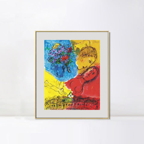 INVIN ART Mental Framed Canvas Giclee Print Art Chasing by Marc Chagall Wall Art Living Room Home Office Decorations