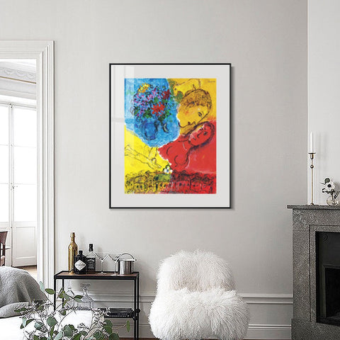 INVIN ART Mental Framed Canvas Giclee Print Art Chasing by Marc Chagall Wall Art Living Room Home Office Decorations