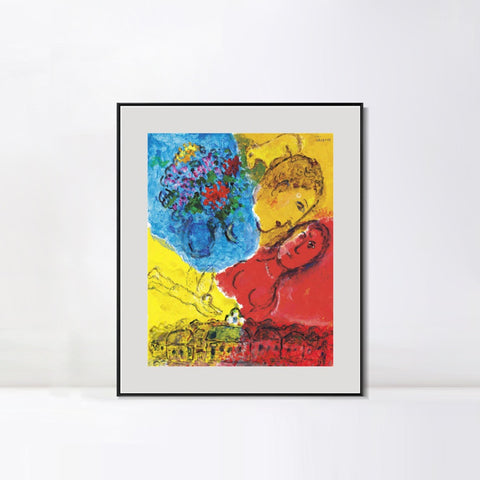 INVIN ART Mental Framed Canvas Giclee Print Art Chasing by Marc Chagall Wall Art Living Room Home Office Decorations