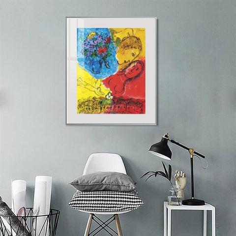 INVIN ART Mental Framed Canvas Giclee Print Art Chasing by Marc Chagall Wall Art Living Room Home Office Decorations