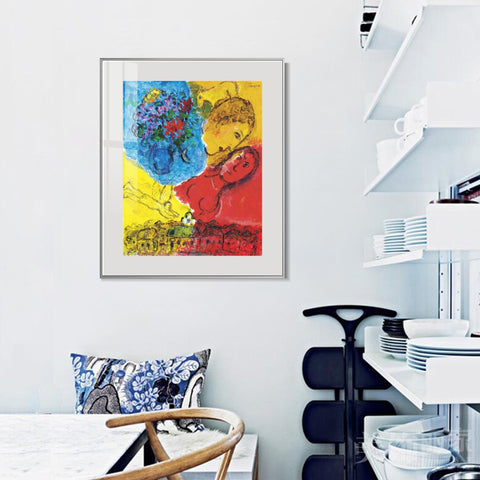 INVIN ART Mental Framed Canvas Giclee Print Art Chasing by Marc Chagall Wall Art Living Room Home Office Decorations