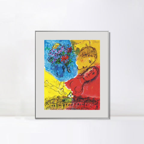 INVIN ART Mental Framed Canvas Giclee Print Art Chasing by Marc Chagall Wall Art Living Room Home Office Decorations