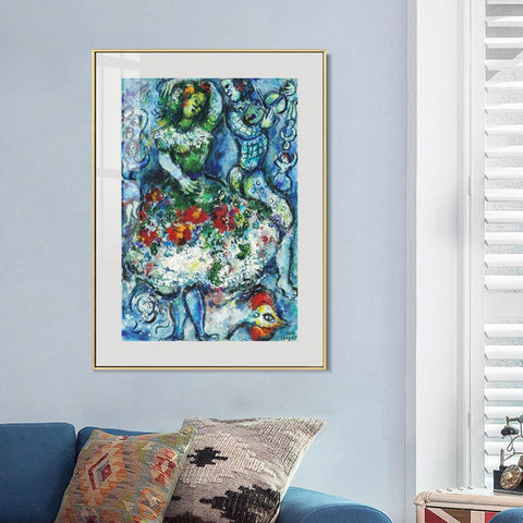 INVIN ART Mental Framed Canvas Giclee Print Art Dance-hostest by Marc Chagall Wall Art Living Room Home Office Decorations