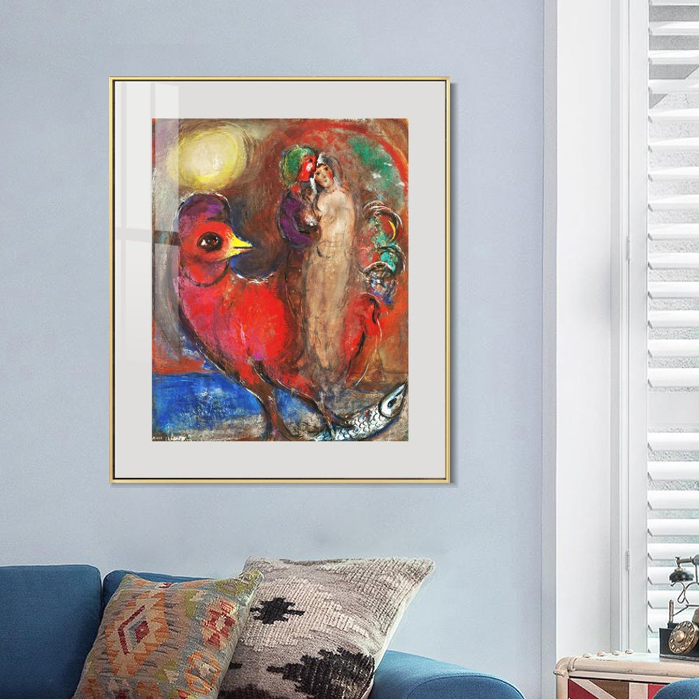 INVIN ART Mental Framed Canvas Giclee Print Art Dream on the bird by Marc Chagall Wall Art Living Room Home Office Decorations