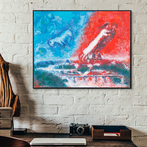 INVIN ART Framed Canvas Giclee Print Art Flying on the Road by Marc Chagall Wall Art Living Room Home Office Decorations