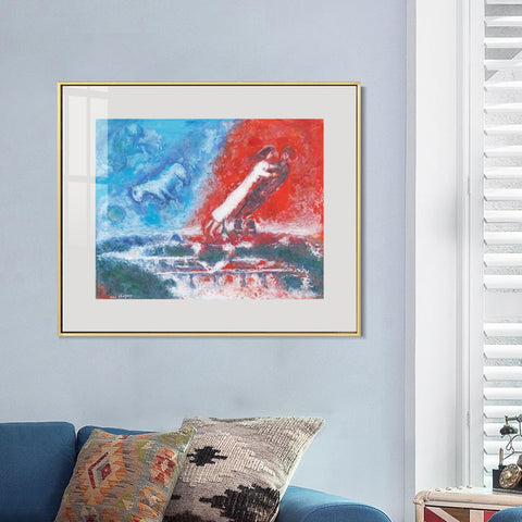 INVIN ART Mental Framed Canvas Giclee Print Art Flying on the road by Marc Chagall Wall Art Living Room Home Office Decorations