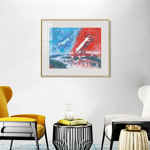 INVIN ART Mental Framed Canvas Giclee Print Art Flying on the road by Marc Chagall Wall Art Living Room Home Office Decorations