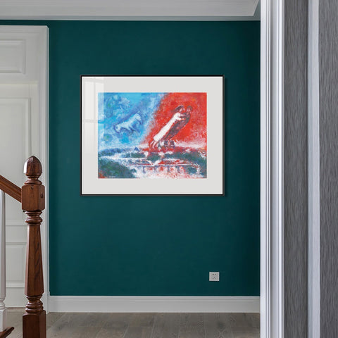 INVIN ART Mental Framed Canvas Giclee Print Art Flying on the road by Marc Chagall Wall Art Living Room Home Office Decorations