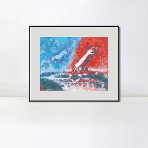 INVIN ART Mental Framed Canvas Giclee Print Art Flying on the road by Marc Chagall Wall Art Living Room Home Office Decorations