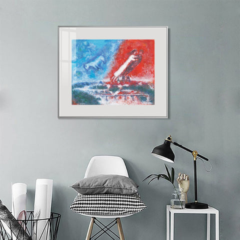 INVIN ART Mental Framed Canvas Giclee Print Art Flying on the road by Marc Chagall Wall Art Living Room Home Office Decorations