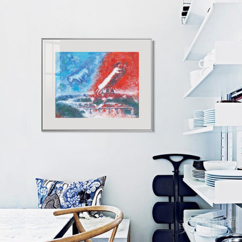 INVIN ART Mental Framed Canvas Giclee Print Art Flying on the road by Marc Chagall Wall Art Living Room Home Office Decorations