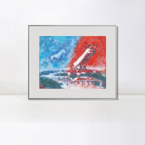 INVIN ART Mental Framed Canvas Giclee Print Art Flying on the road by Marc Chagall Wall Art Living Room Home Office Decorations