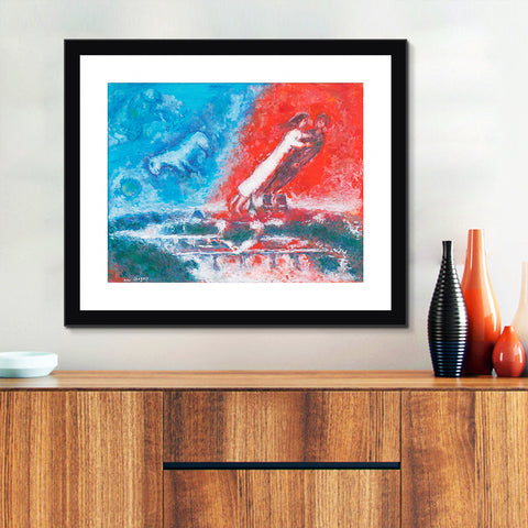 INVIN ART Framed Canvas Giclee Print Art Flying on the Road by Marc Chagall Wall Art Living Room Home Office Decorations