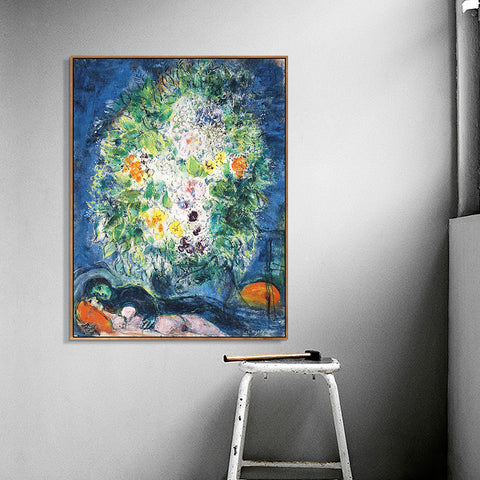INVIN ART Framed Canvas Giclee Print Art Flower#4 by Marc Chagall Wall Art Living Room Home Office Decorations