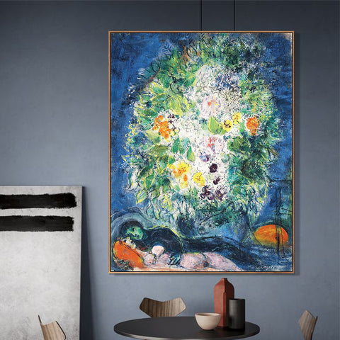 INVIN ART Framed Canvas Giclee Print Art Flower#4 by Marc Chagall Wall Art Living Room Home Office Decorations