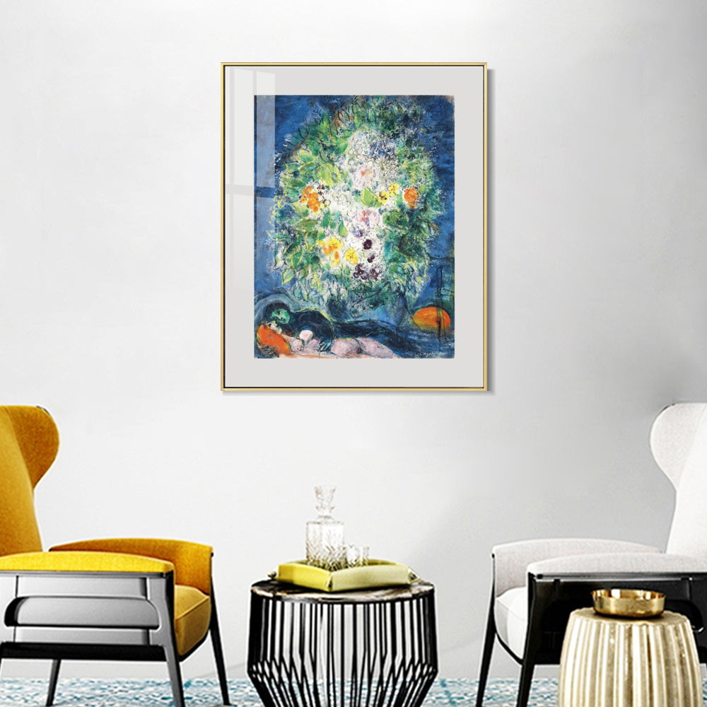 INVIN ART Mental Framed Canvas Giclee Print Art Flower 4 by Marc Chagall Wall Art Living Room Home Office Decorations