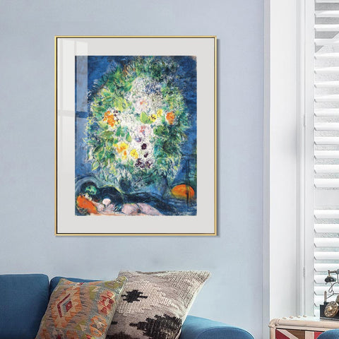 INVIN ART Mental Framed Canvas Giclee Print Art Flower 4 by Marc Chagall Wall Art Living Room Home Office Decorations