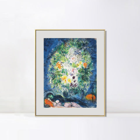 INVIN ART Mental Framed Canvas Giclee Print Art Flower 4 by Marc Chagall Wall Art Living Room Home Office Decorations