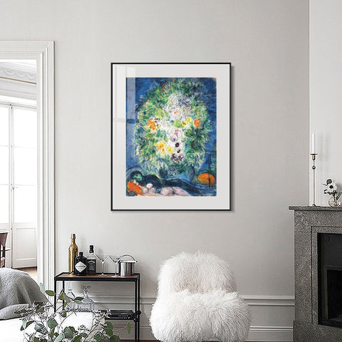 INVIN ART Mental Framed Canvas Giclee Print Art Flower 4 by Marc Chagall Wall Art Living Room Home Office Decorations