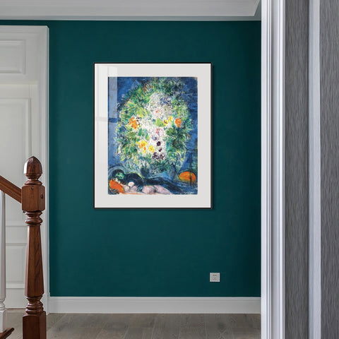 INVIN ART Mental Framed Canvas Giclee Print Art Flower 4 by Marc Chagall Wall Art Living Room Home Office Decorations