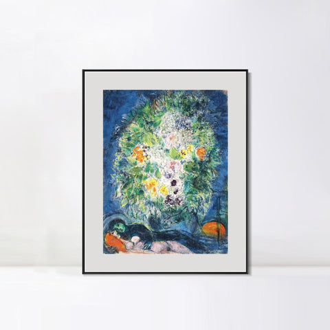 INVIN ART Mental Framed Canvas Giclee Print Art Flower 4 by Marc Chagall Wall Art Living Room Home Office Decorations
