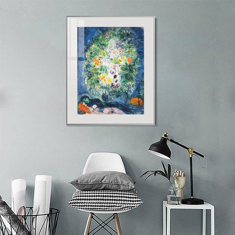 INVIN ART Mental Framed Canvas Giclee Print Art Flower 4 by Marc Chagall Wall Art Living Room Home Office Decorations