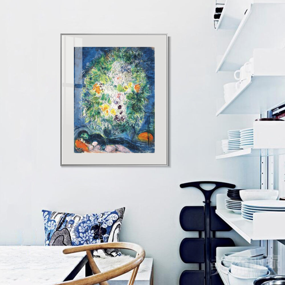 INVIN ART Mental Framed Canvas Giclee Print Art Flower 4 by Marc Chagall Wall Art Living Room Home Office Decorations