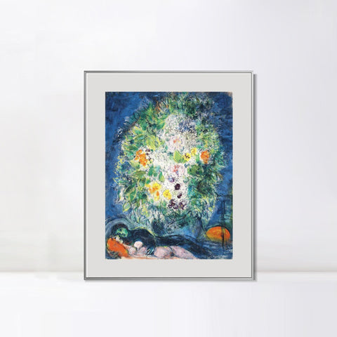 INVIN ART Mental Framed Canvas Giclee Print Art Flower 4 by Marc Chagall Wall Art Living Room Home Office Decorations