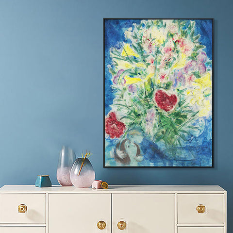 INVIN ART Framed Canvas Giclee Print Art Flower#5 by Marc Chagall Wall Art Living Room Home Office Decorations