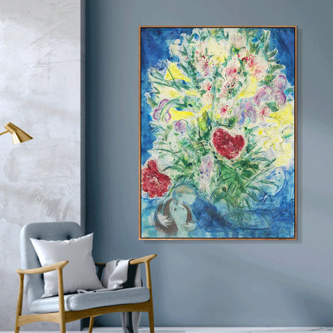 INVIN ART Framed Canvas Giclee Print Art Flower#5 by Marc Chagall Wall Art Living Room Home Office Decorations